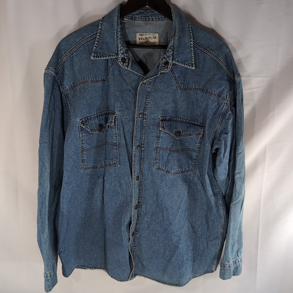 Wampum Denim Jacket Long Sleeve Snap Jean Shirt Men's XL Blue Donna Western